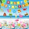 Summer Pool Party Decorations, Hello Summer Banner Paper Lanterns Beach Hanging Streams Decor for Hawaiian Luau Tropical Vacation Outfit Birthday Party Supplies Favors